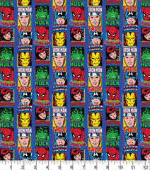 Marvel  Avengers Heroes Comic Blue Cotton Print Fabric