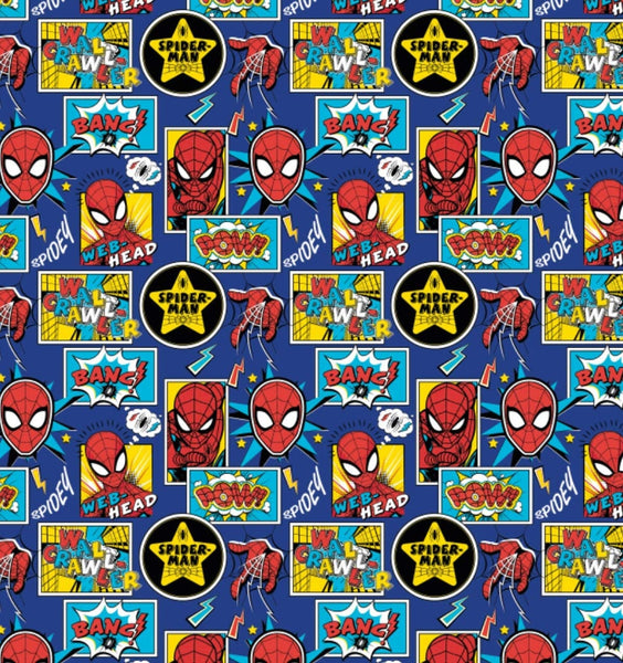 Spider-man Fabric by the Yard Marvel Kawaii Spider-man Logo and Head Toss  Camelot 13080029-6 