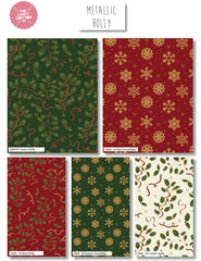 Holly Metallic Christmas Cotton Fabric