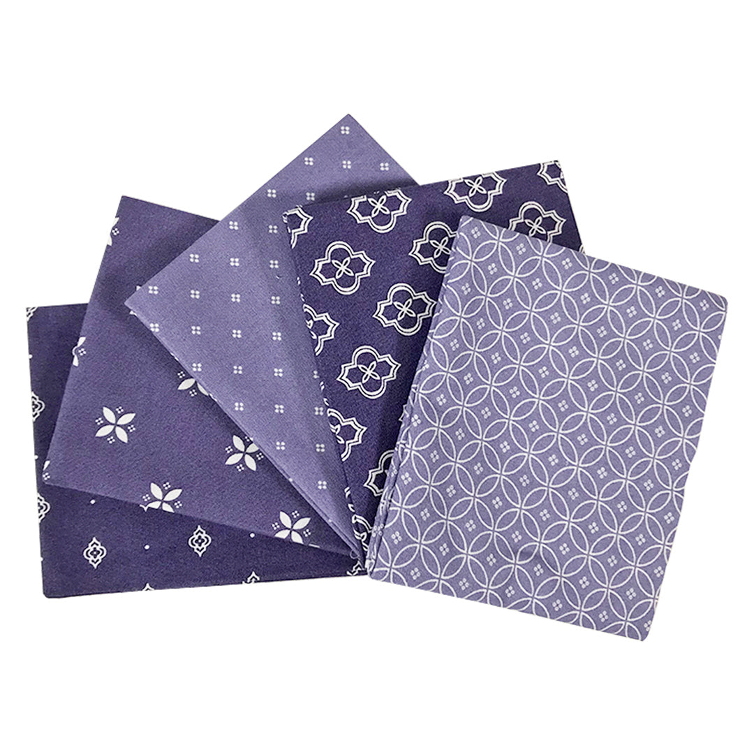 Pack of 5 Purple Mosaic Essential Cotton Fat Quarters