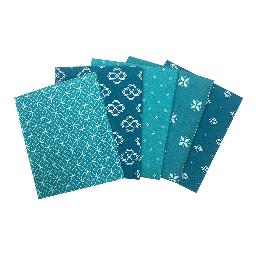 Pack of 5 Teal Mosaic Essential Cotton Fat Quarters