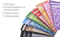 Mixed Floral Polka Dot Stars 25cmx25cm 56pcs Fat Quarters Bundle