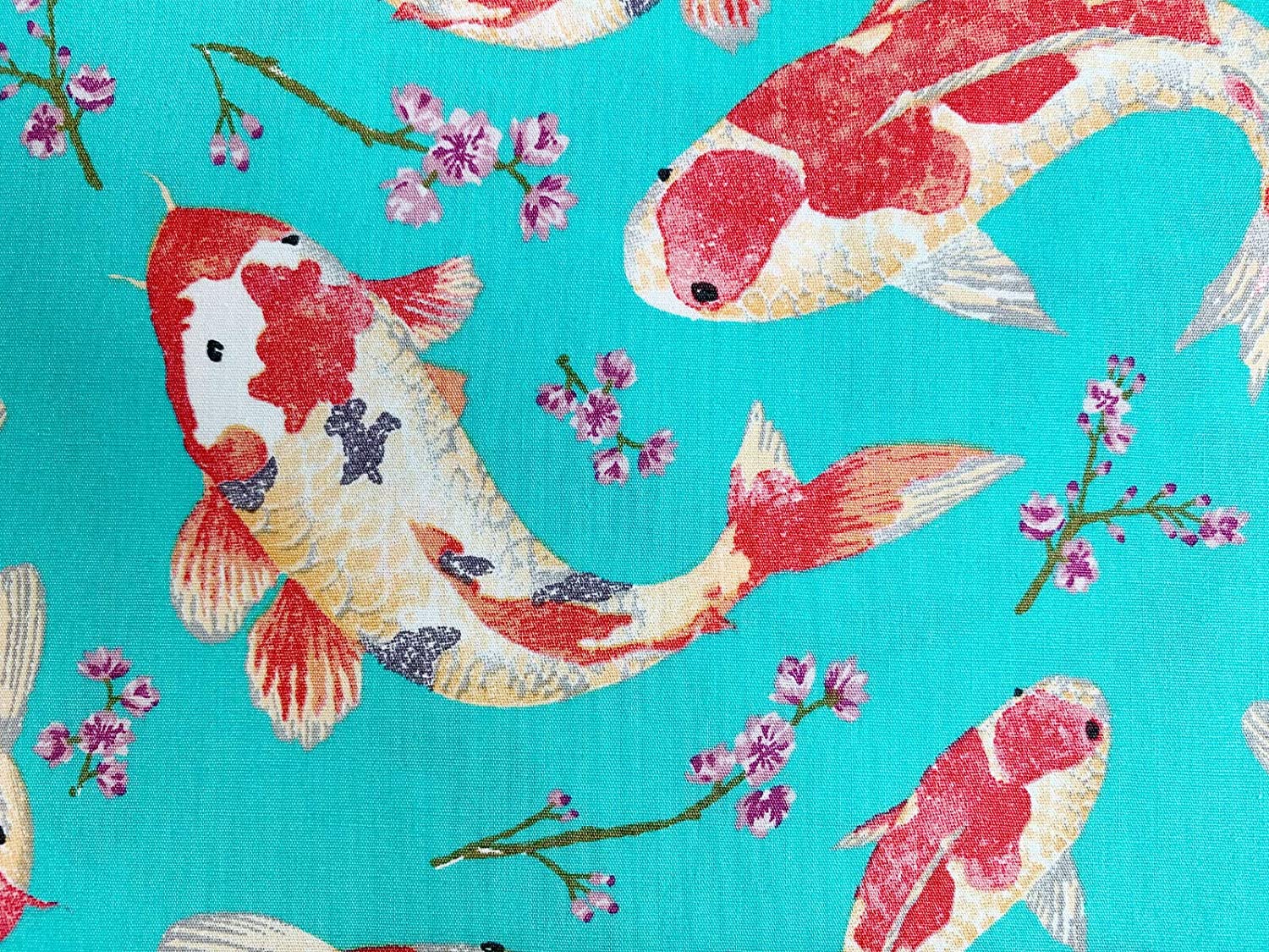 Koi Carp Fish Cotton Print in white