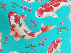 Koi Carp Fish Cotton Print in white