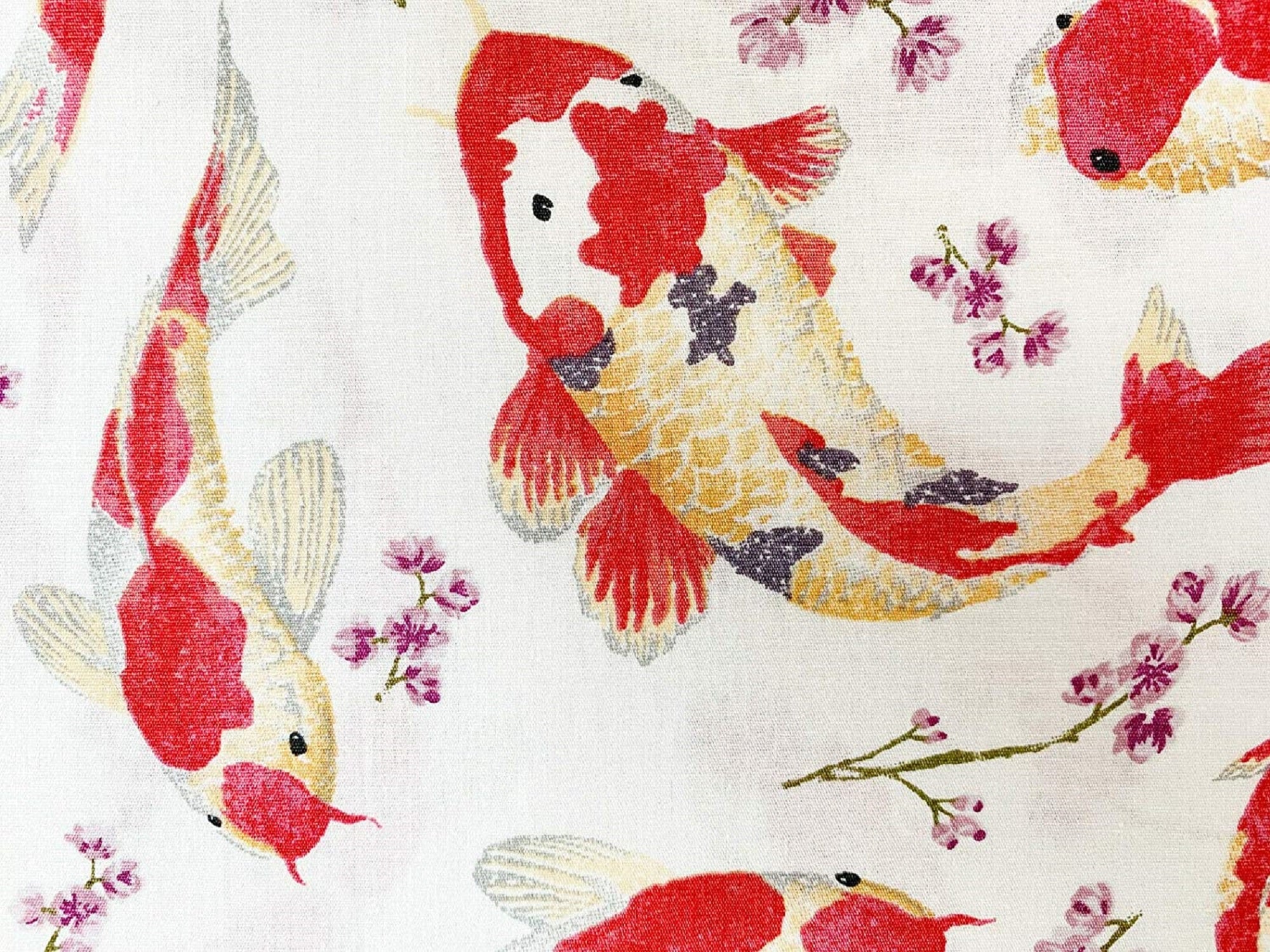 Koi Carp Fish Cotton Print Fabric in Blue/Jade