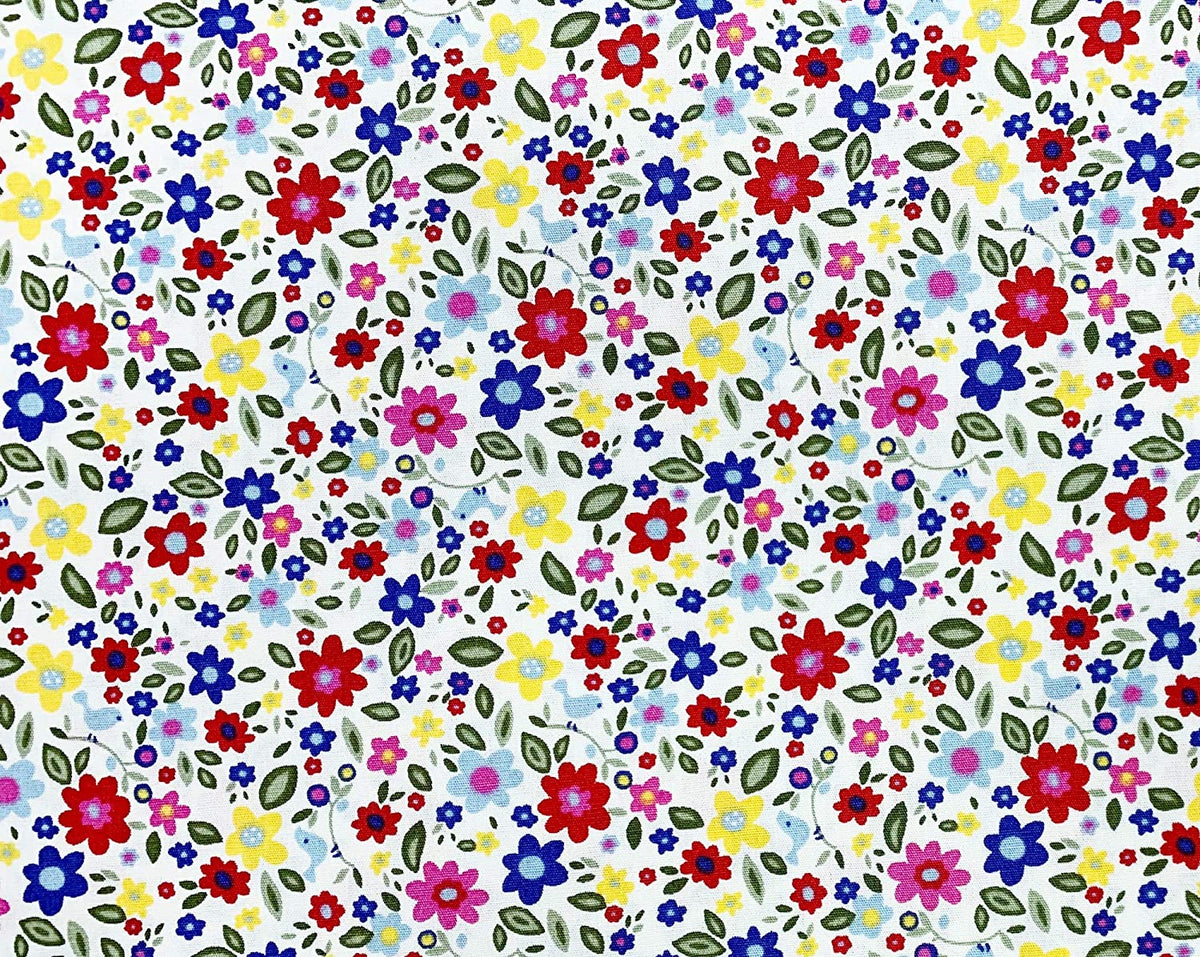 Rose & Hubble Bright Multi Coloured Ditsy Floral Cotton Poplin Fabric (CP0803 COL 2)