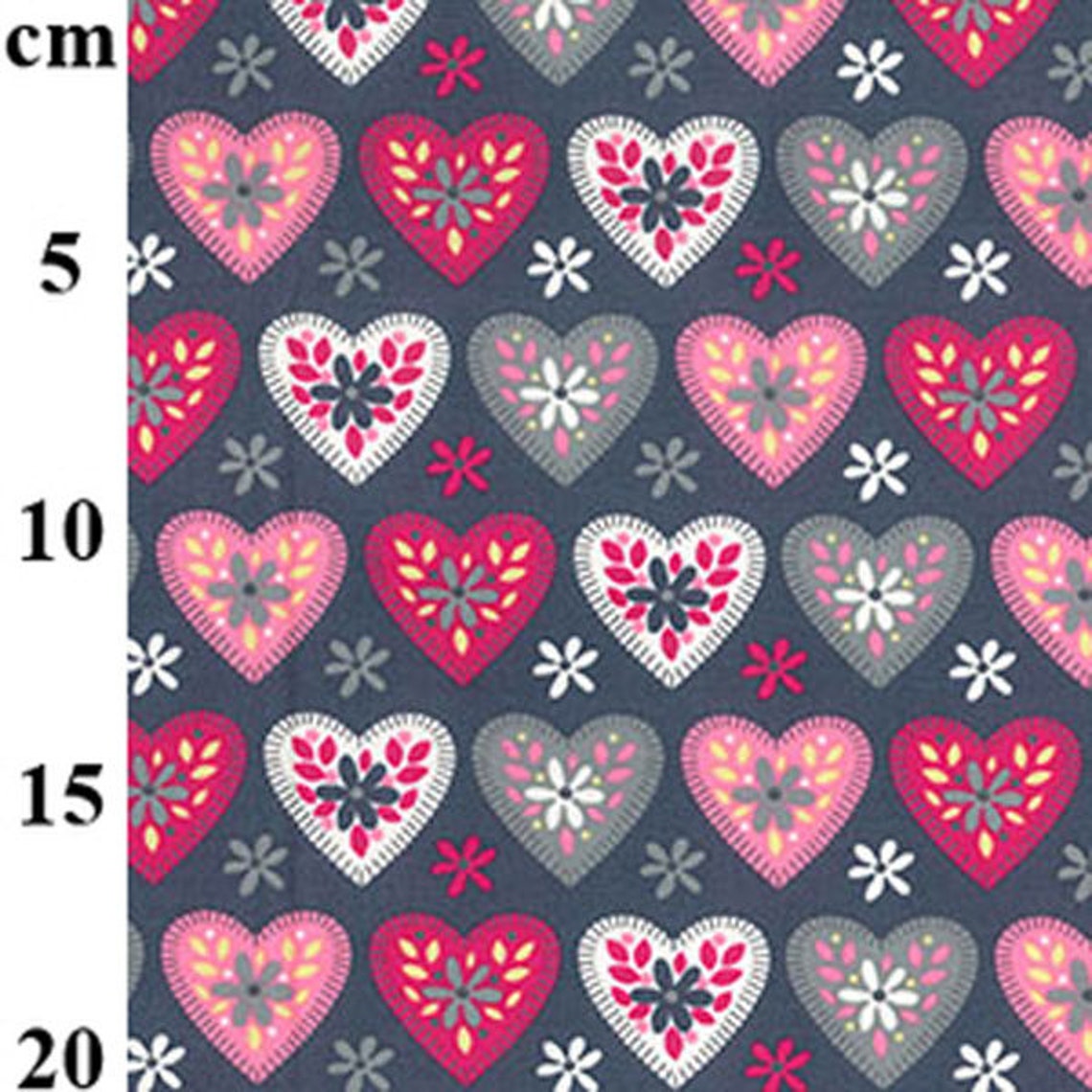 Pink Grey Love Hearts Craft Cotton Quilting Fabric