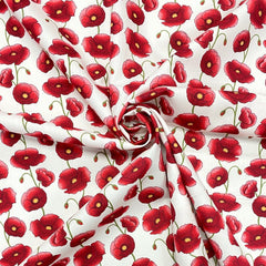 Rose & Hubble Red Poppy Flowers Print 100%Cotton Poplin Fabric on an Ivory Backgrund