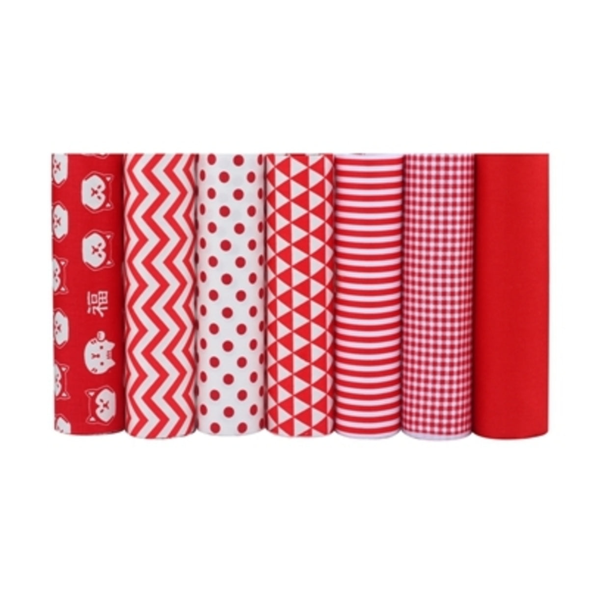CraftsFabrics 7 pcs Red and White Printed Cotton Fat Quarters