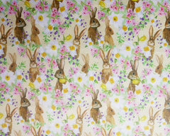 Little Johnny Easter Bunnies & Flowers Cotton Fabric, Lemon