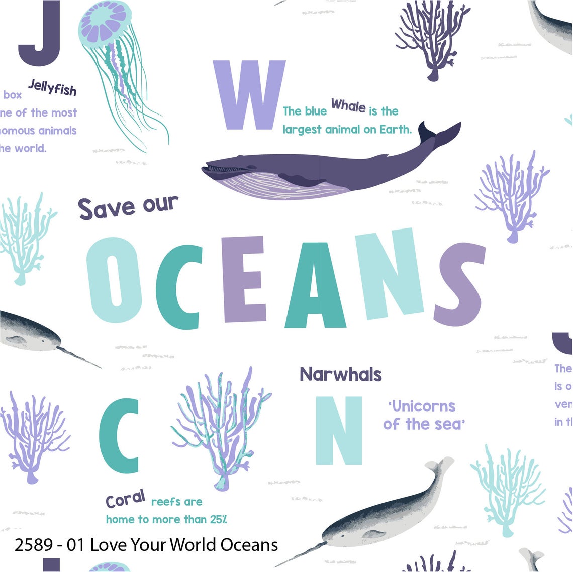 Love your world oceans cotton print