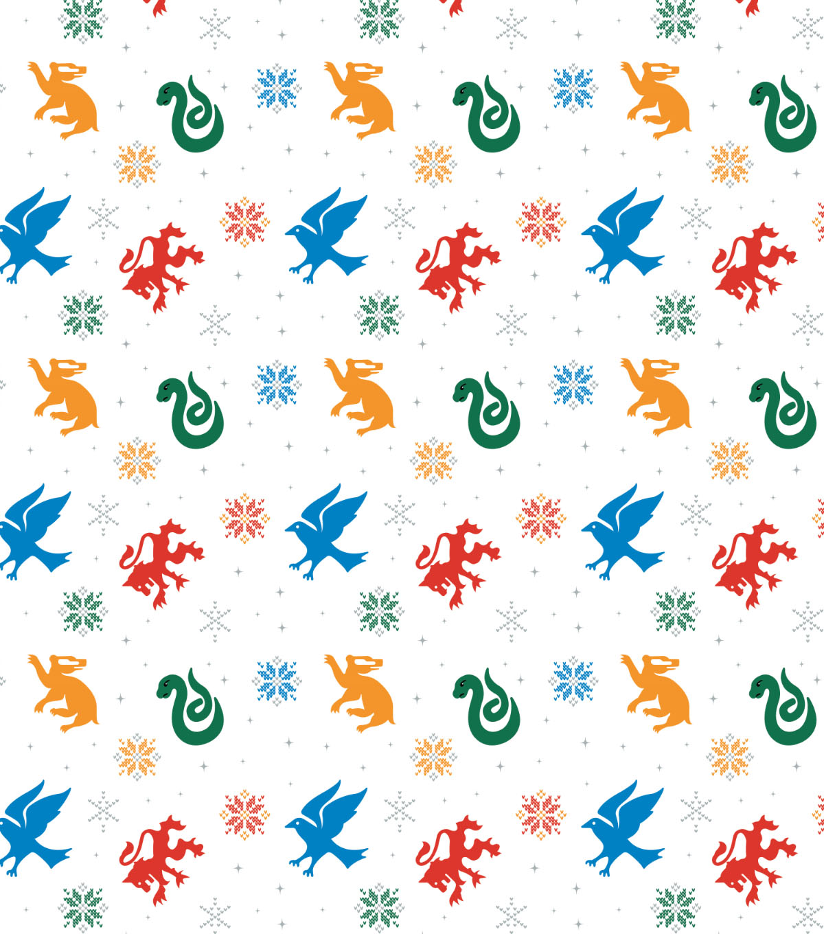 Hogwarts Houses Snowflakes Harry Potter Christmas Cotton Fabric