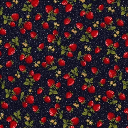 cotton poplin fabric strawberry with polka dots in navy 