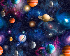 Universe Planets Theme Digital Cotton Fabric