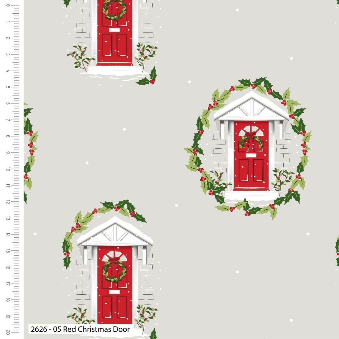 Red Christmas Door on a grey background