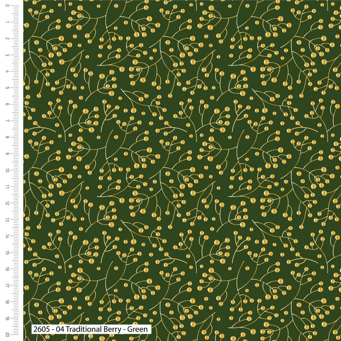 Traditional Berry - Green Cotton Fabric 