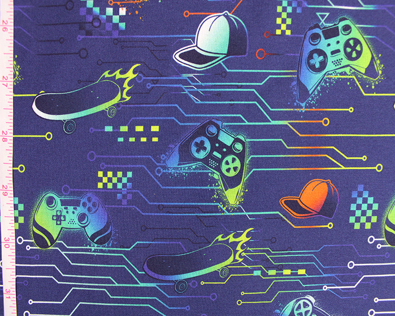 Video Game Elements Cotton Fabric