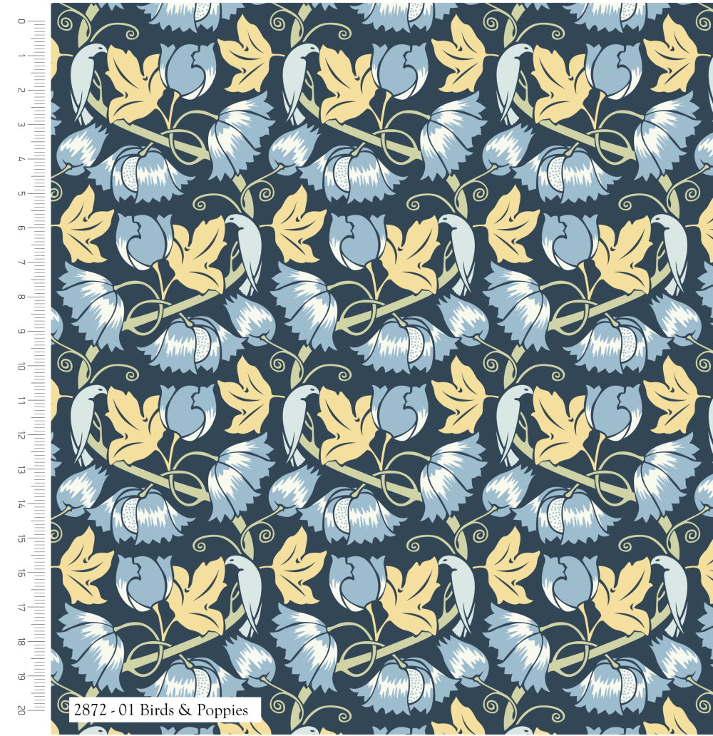 Voysey Birds in Nature Fabric by the V&A 100% Cotton (2872)