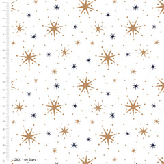 Gold and Navy Stars Metallic Christmas Cotton Fabric 