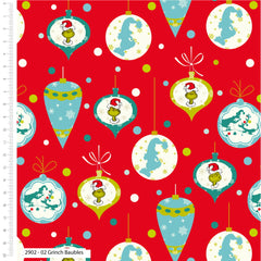 Christmas Grinch Baubles Cotton Fabric 