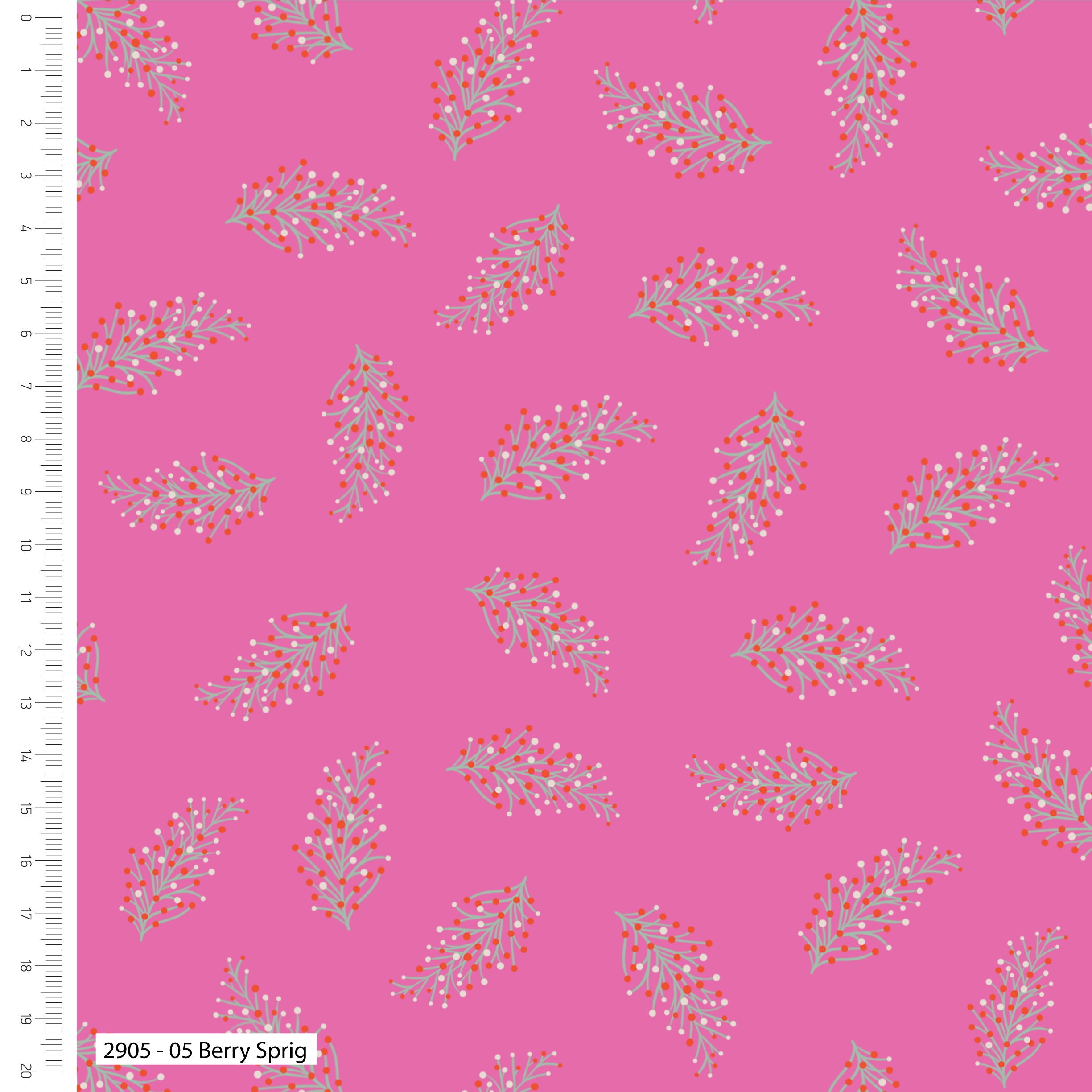 Jolly Robins Christmas Berry Sprig on Pink Christmas Cotton Fabric Bethany Salt The Craft Cotton Co