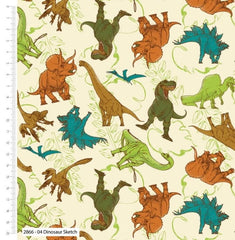  Blast from The Past Dinosaurs Sketch Fabric by Natural History Museum