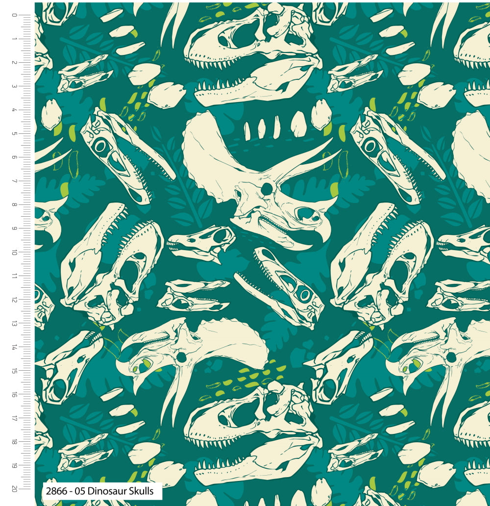  Blast from The Past Dinosaurs Skulls Fabric by Natural History Museum