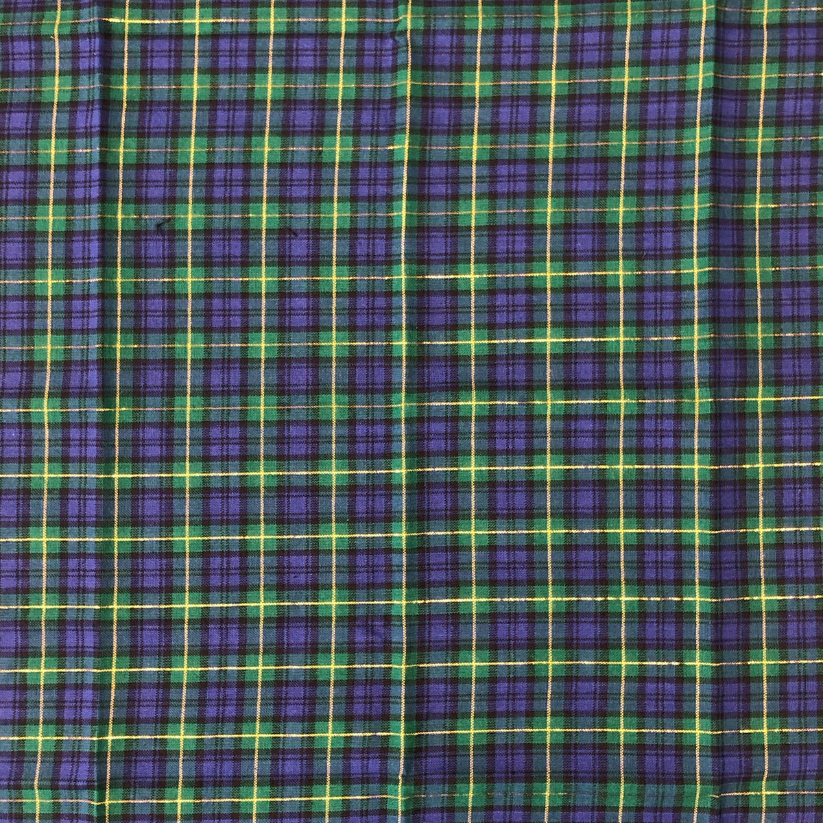 Blue Tartan Metallic Christmas Fabric