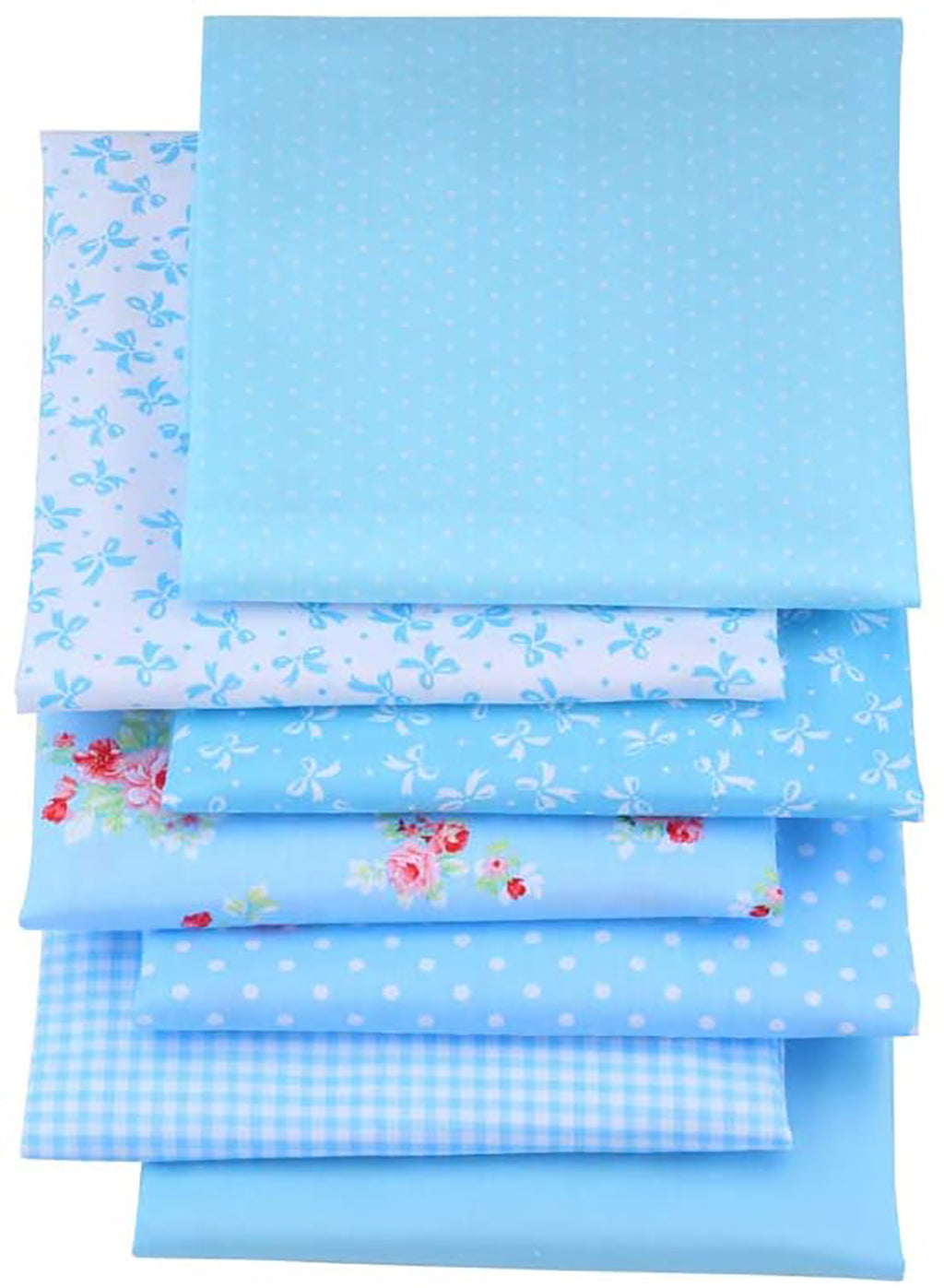 CraftsFabrics 7 pcs Blue and White Patterns Printed Fat Quarters Bundle