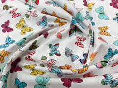 Rose & Hubble Colorful Butterflies 100% Cotton Poplin Fabric, Ivory