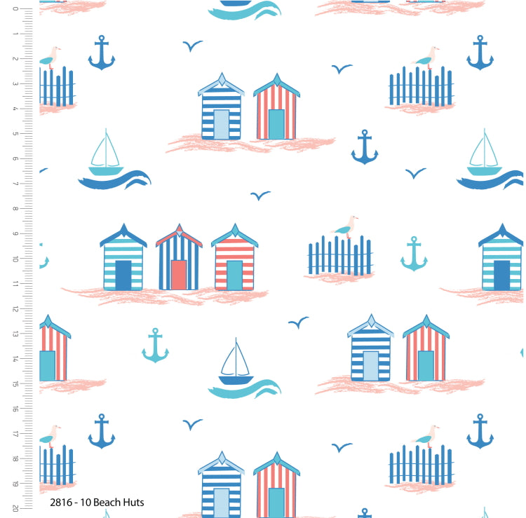 By the Coast Nautical Seaside Beach Huts Fabric
