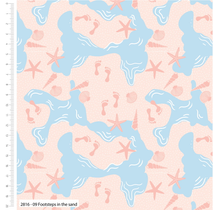 By the Coast Nautical Seaside Footsteps in the Sand Fabric