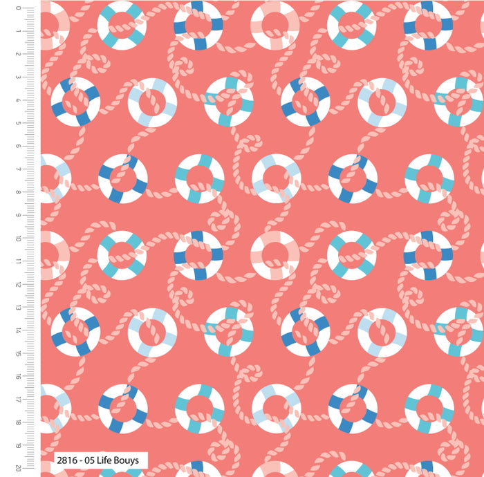 By the Coast Nautical Seaside Life Buoys Fabric