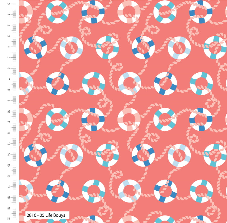 By the Coast Nautical Seaside Life Buoys Fabric