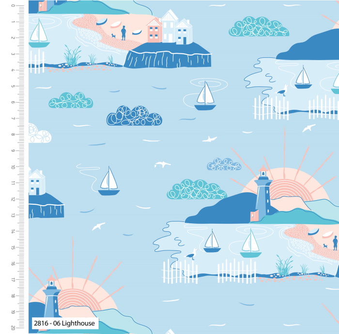 By the Coast Nautical Seaside Lighthouse Fabric