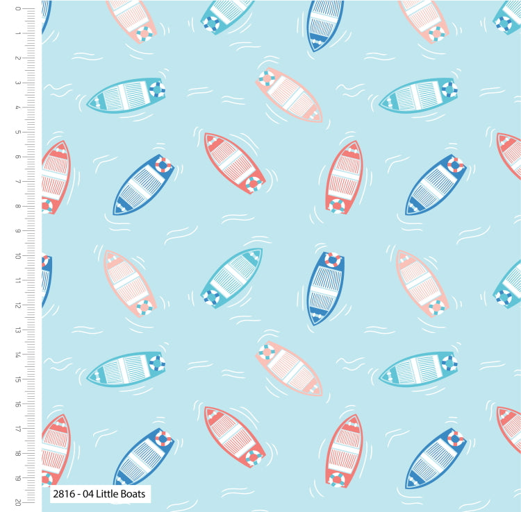 By the Coast Nautical Seaside Little Boats Fabric