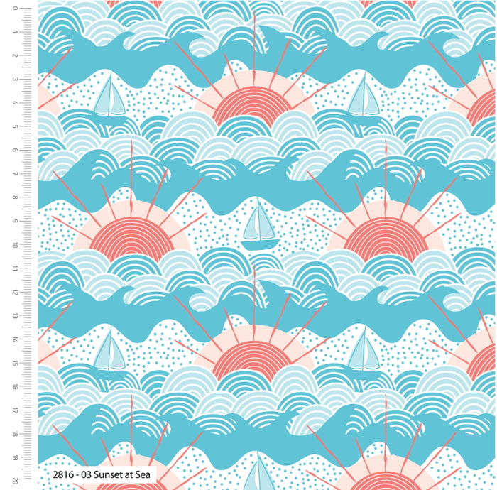 By the Coast Nautical Seaside Sunset at Sea Fabric
