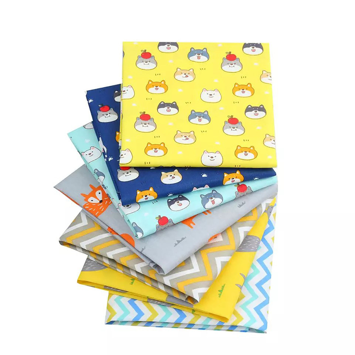 CraftsFabrics 7pcs Cartoon Animals & Chevron Cotton Fat Quarters Bundle