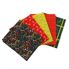 Traditional Christmas Fat Quarters Fabric Bundle, Multicolored, Pack of 5 - 100% Cotton