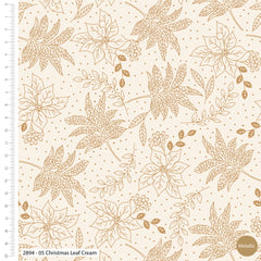 Traditional Poinsettia Gold  Metallic Christmas Leaf Cream Cotton Fabric