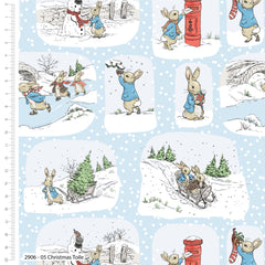 Peter Rabbit Christmas Toile White Cotton Fabric