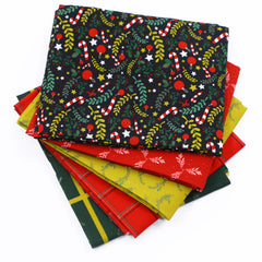 Traditional Christmas Fat Quarters Fabric Bundle, Multicolored, Pack of 5 - 100% Cotton