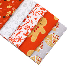 Gingerbread Biscuits Christmas Fat Quarters Fabric Bundle, Pack of 5 - 100% Cotton