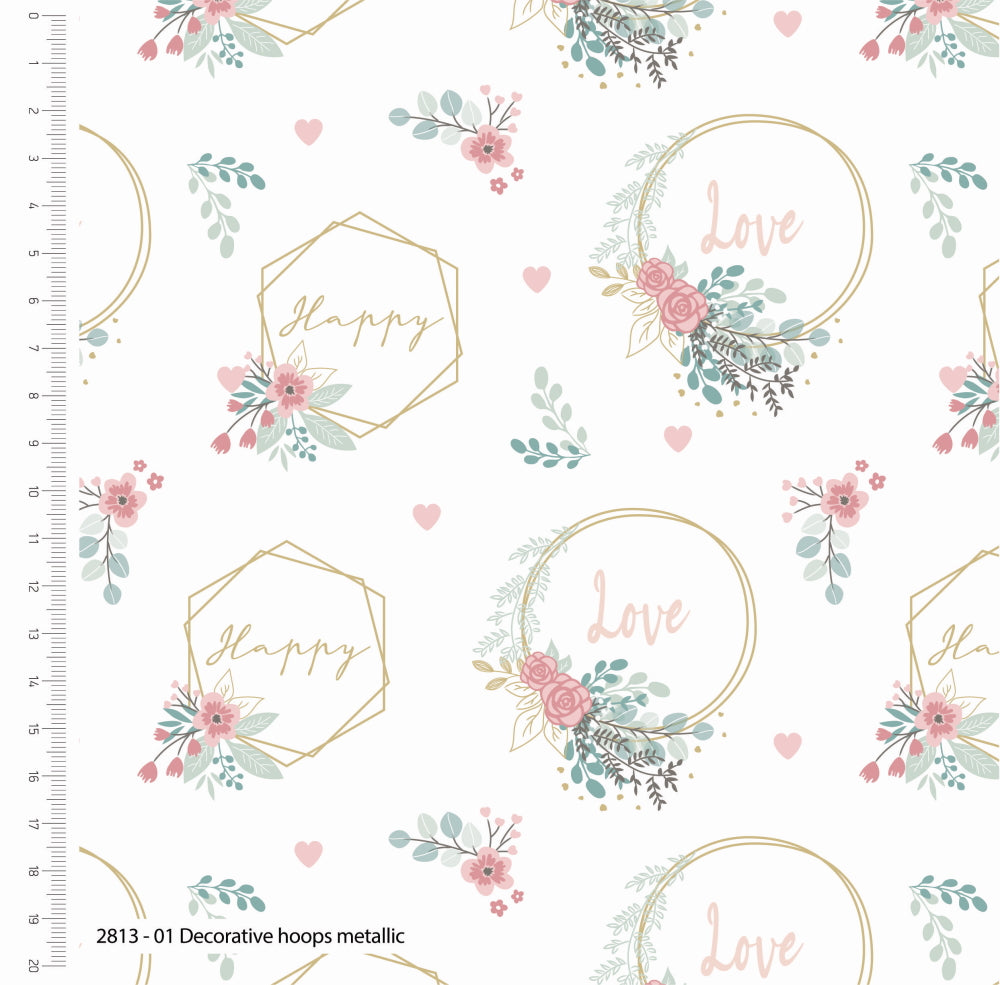 Craft Cotton Company Love & Romance Decorative Hoops Metallic Cotton Fabric 