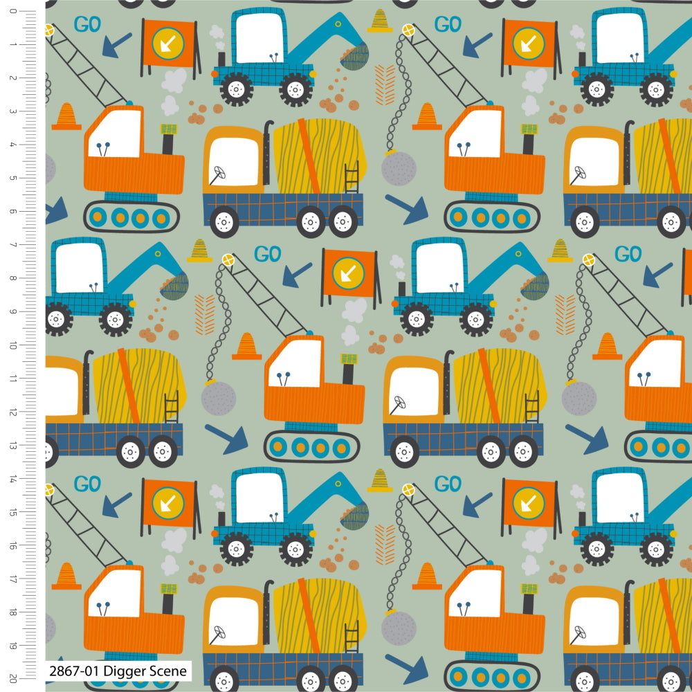 Diggers Scene Cotton Fabric 