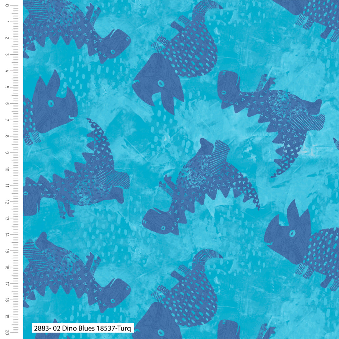 Dino Blues Cotton Fabric