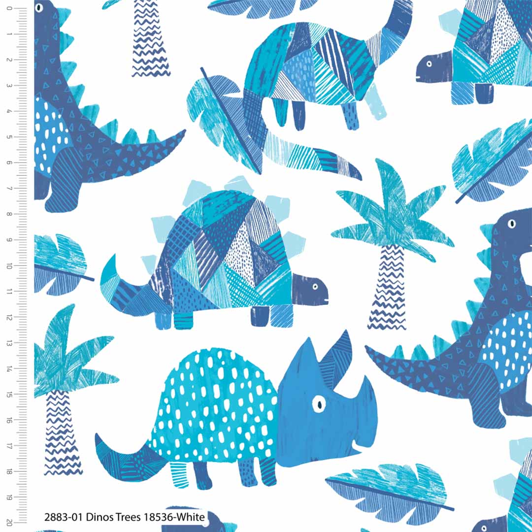 Dino Blues Dino Trees Cotton Fabric