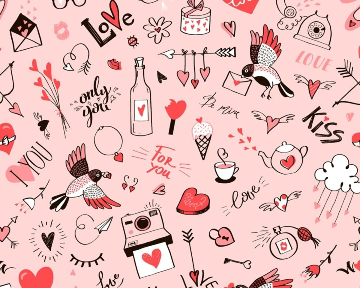 Little Johnny Doodle Love Hearts Fabric, Pink (910166)