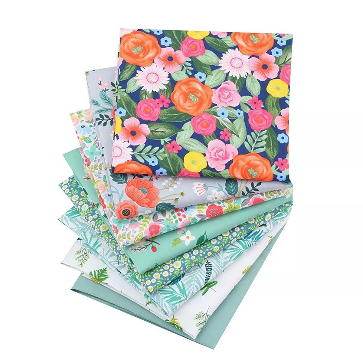 CraftsFabrics 8pcs Green Floral Fabric Fat Quarters Bundle, 100% Cotton