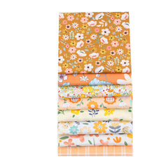 CraftsFabrics 8pcs 40cmx50cm Orange & White Floral Fat Quarters Bundle 100% Cotton